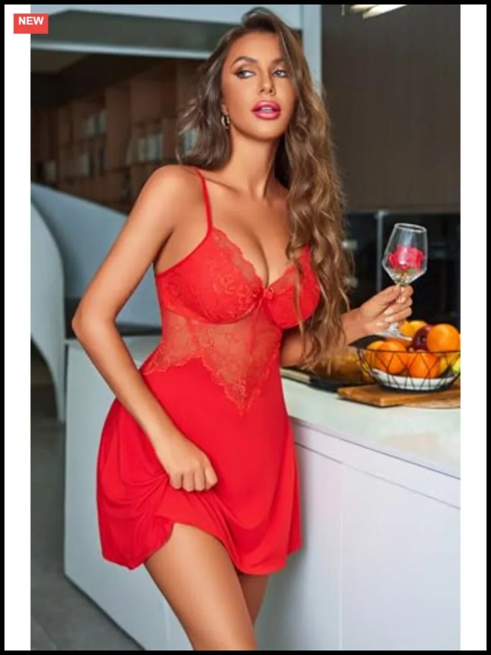 Women's Sleeveless Lace Chemise Nightgown with G-String